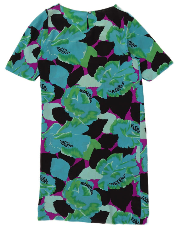 VINTAGE Damen Etuikleid UK 12 Medium Mehrfarbige Blumenseide