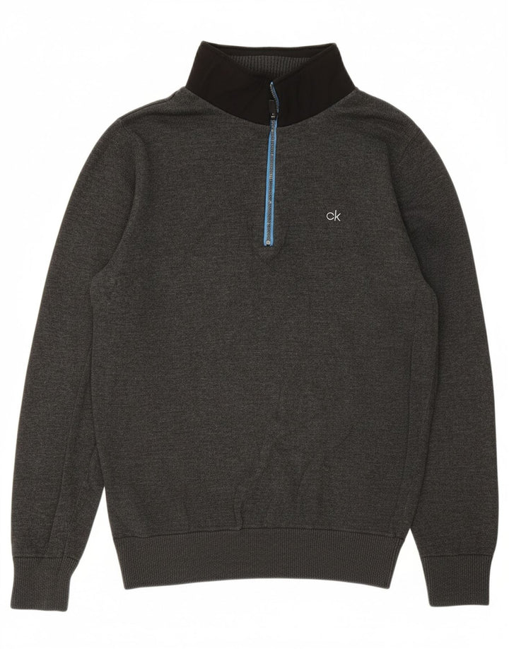 CALVIN KLEIN Mens Zip Neck Jumper Sweater Small Grey Cotton
