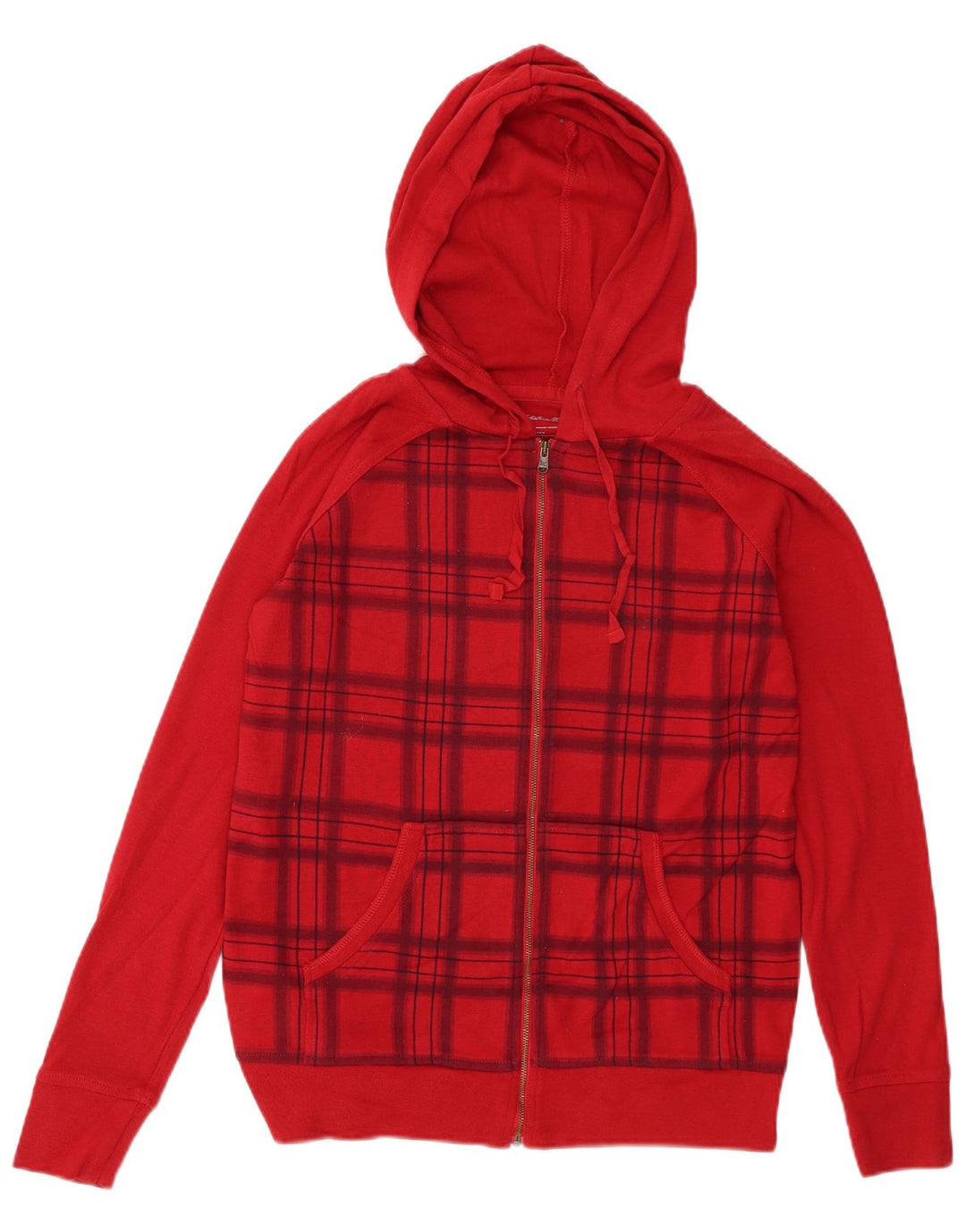 Eddie Bauer Damen-Kapuzenpullover mit Reißverschluss, UK 14, mittelrot, kariert, Baumwolle