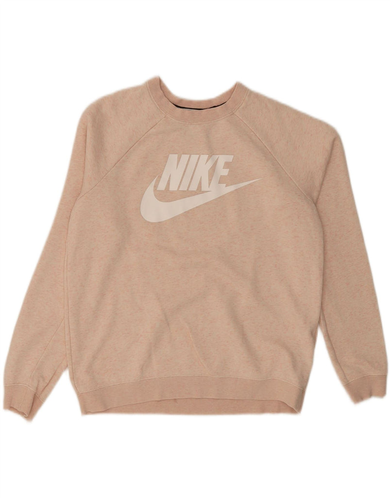 NIKE Womens Graphic Sweatshirt Jumper UK 14 Medium Pink Flecked Cotton Vintage Nike and Second-Hand Nike from Messina Hembry 