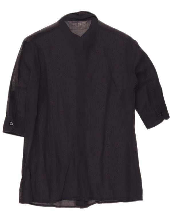 Sportmax Damen-Hemdbluse mit 3/4-Ärmeln, durchsichtig, Gr. 10, Marineblau