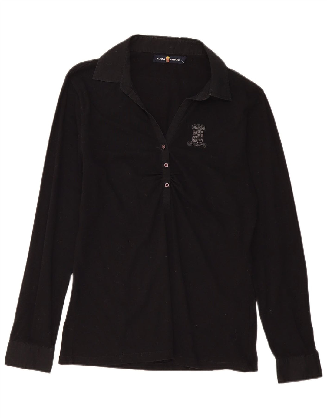 MARINA MILITARE Damen Langarm-Poloshirt UK 18 XL Schwarz Baumwolle