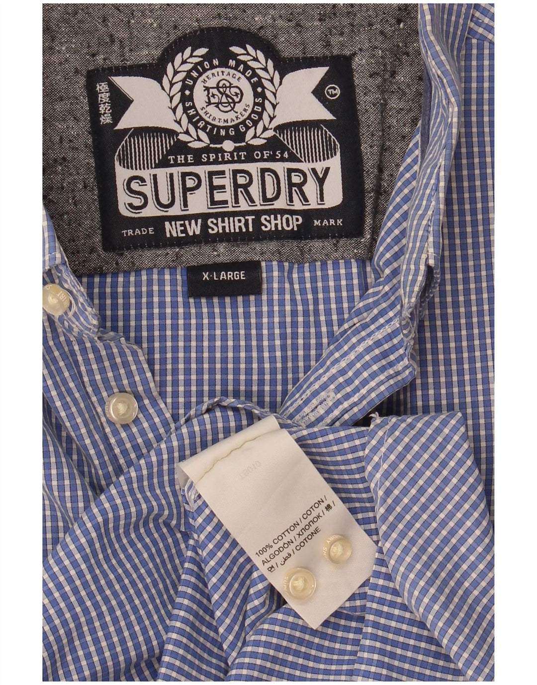 Superdry Herren-Kurzarmhemd XL, blau kariert, Baumwolle