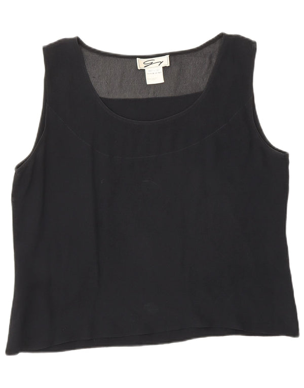 Genny Damen Crop Ärmelloses Blusenoberteil UK 12 Mittelschwarze Seide