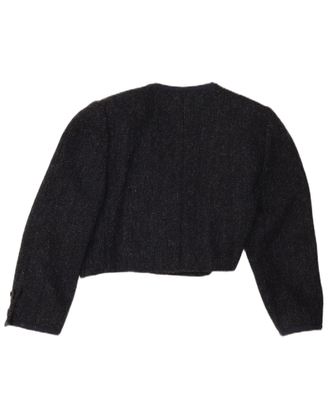 Vintage Damen 3/4 Ärmel Bolero Jacke UK 12 Mittel Marineblau Fischgrätenmuster