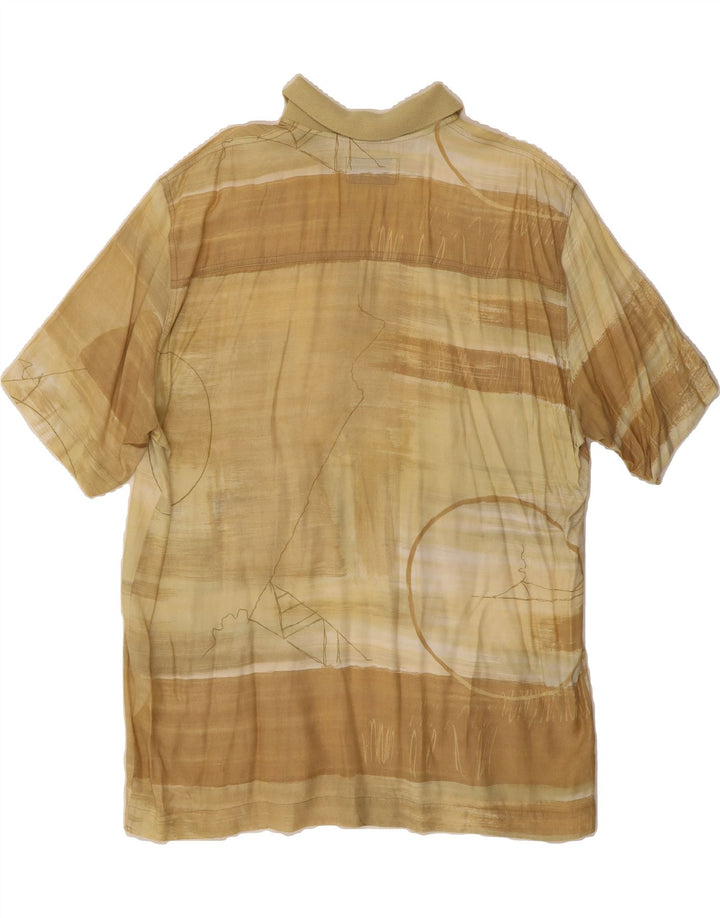 DONNY & MAX Mens Abstract Pattern Polo Shirt XL Beige Viscose Vintage Donny & Max and Second-Hand Donny & Max from Messina Hembry 