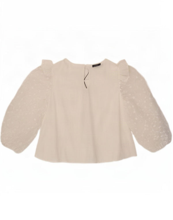 Zara Damen-Blusenoberteil mit 3/4-Ärmeln, UK-Größe 44, Größe L, weiße Viskose