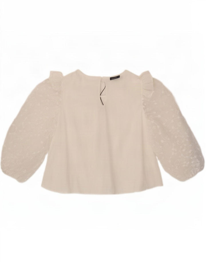 Zara Damen-Blusenoberteil mit 3/4-Ärmeln, UK-Größe 44, Größe L, weiße Viskose