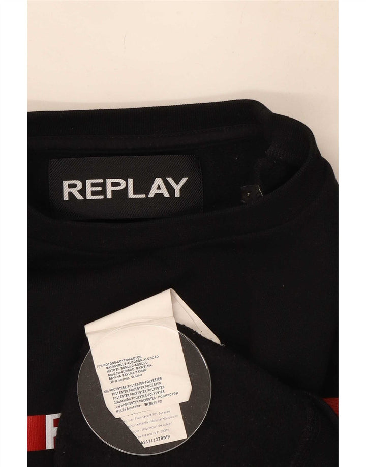 Replay Herren-Sweatshirt mit Grafik, groß, aus schwarzer Baumwolle im Farbblockdesign