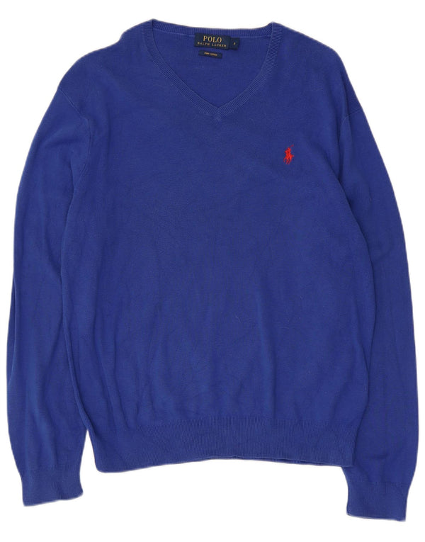 Polo Ralph Lauren Mens V-Neck Jumper Sweater Small Blue Cotton