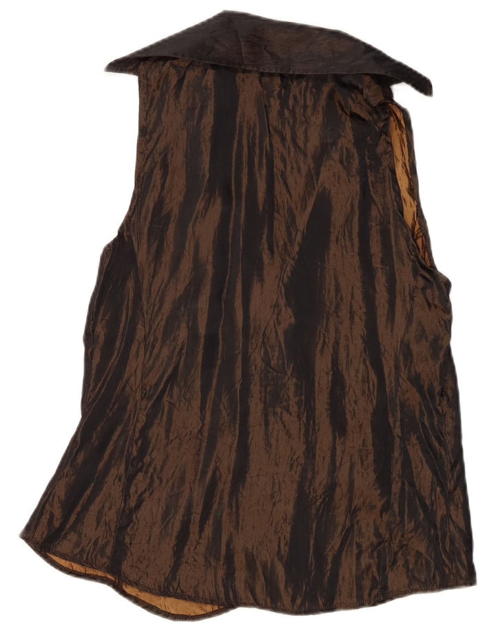 Zara Damen ärmellose Hemdbluse UK 12 Mittelbraunes Acetat