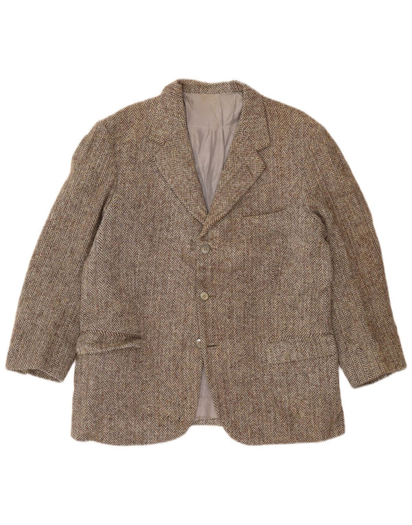Harris Tweed Herren-Blazer mit 3 Knöpfen, UK 38, mittelgrau, Fischgrätenmuster
