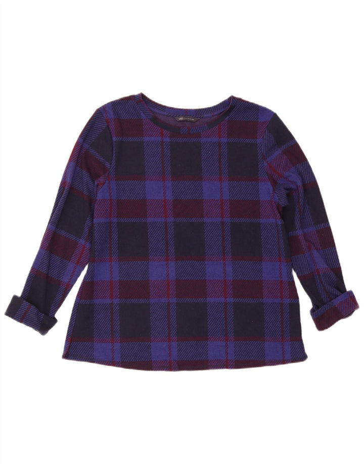 Marks & Spencer Damen Top Langarm UK 14 Large Marineblau kariert