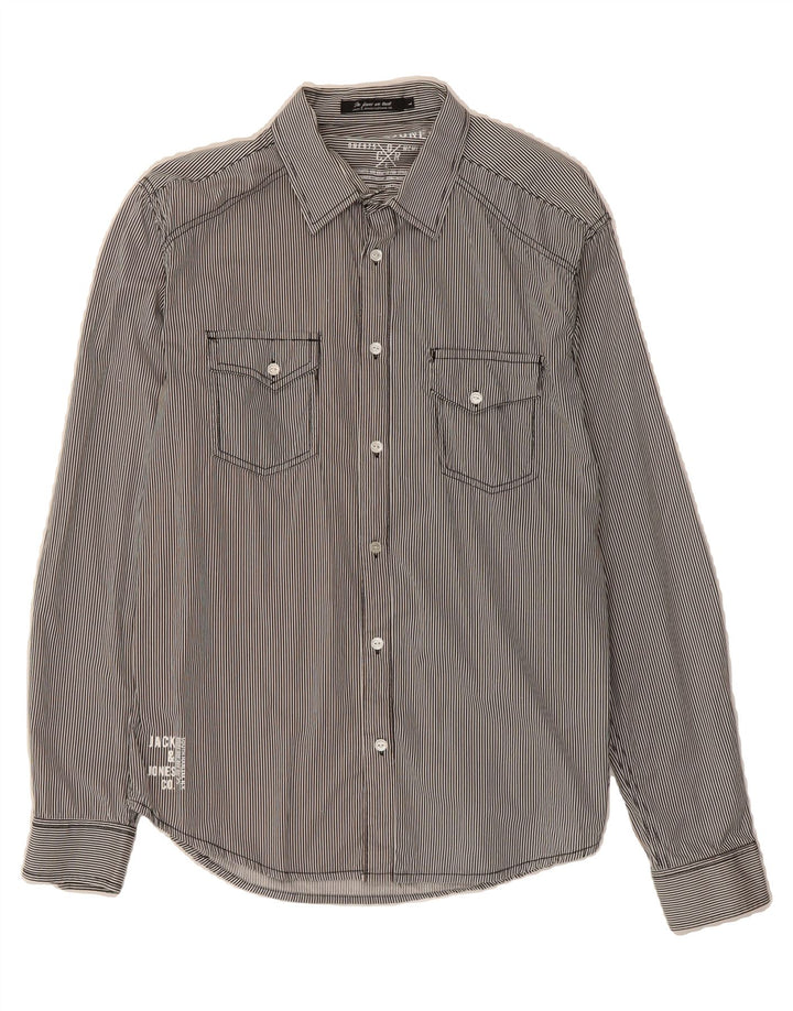 JACK & JONES Mens Shirt Large Grey Striped Cotton Vintage Jack & Jones and Second-Hand Jack & Jones from Messina Hembry 