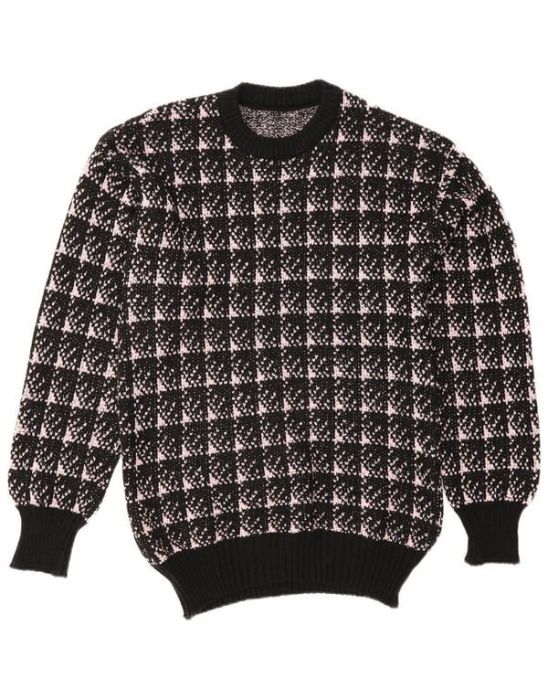 Vintage Damen Pullover mit Rundhalsausschnitt, Gr. 14, groß, schwarz, geometrisch