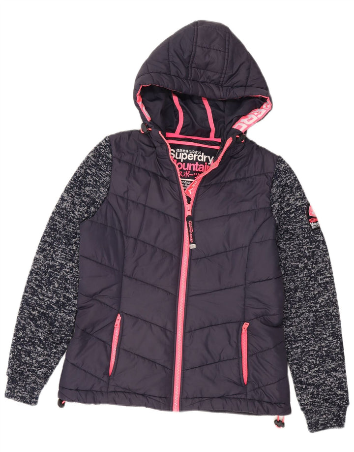 Superdry Wattierte Jacke mit Kapuze für Damen, UK 12, mittelgroß, marineblau gefleckt