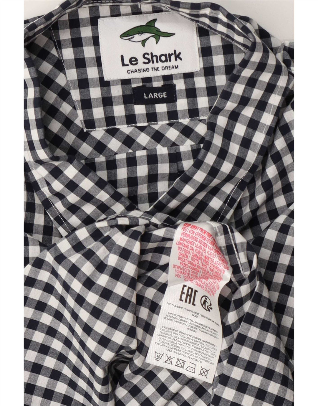 Le Shark Herren-Kurzarmhemd, groß, marineblau, Gingham-Baumwolle