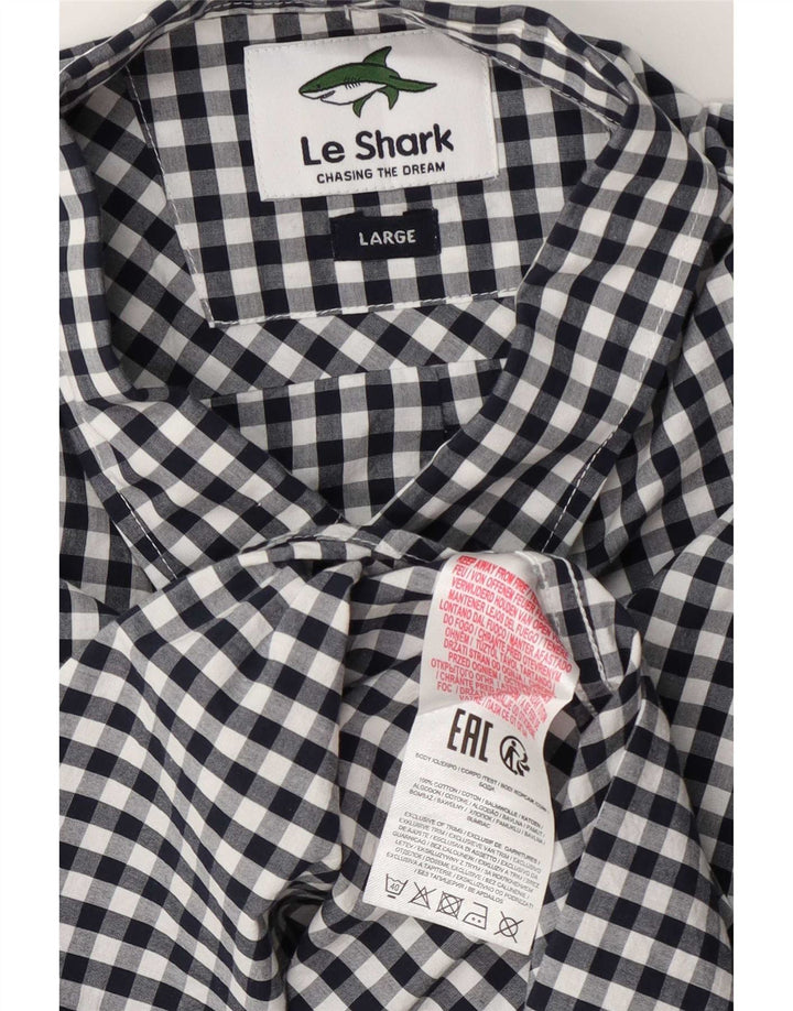 Le Shark Herren-Kurzarmhemd, groß, marineblau, Gingham-Baumwolle