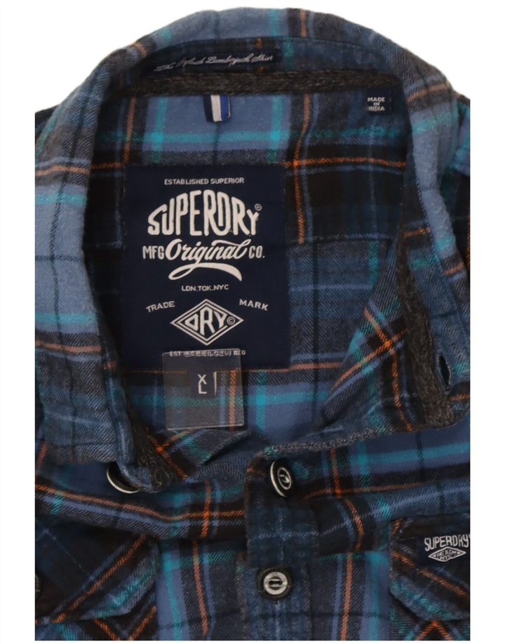 Superdry Herren-Flanellhemd XL, marineblau, kariert, Baumwolle