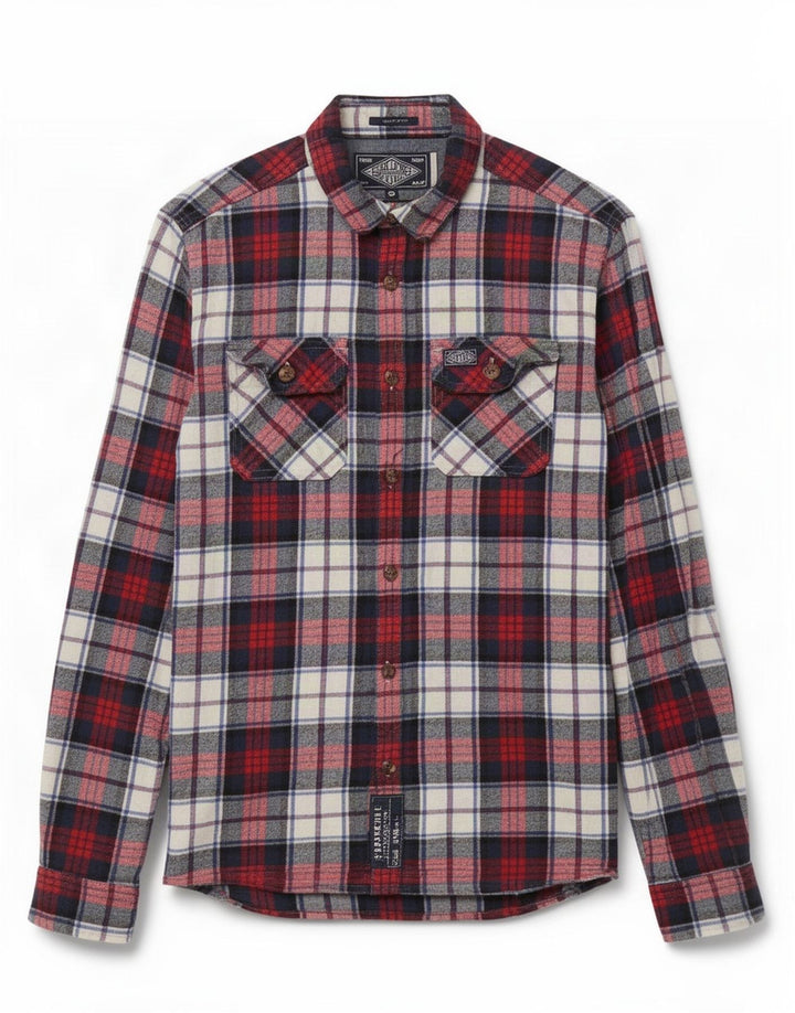 Superdry Herren-Flanellhemd mit klassischer Passform, klein, marineblau, kariert, Baumwolle