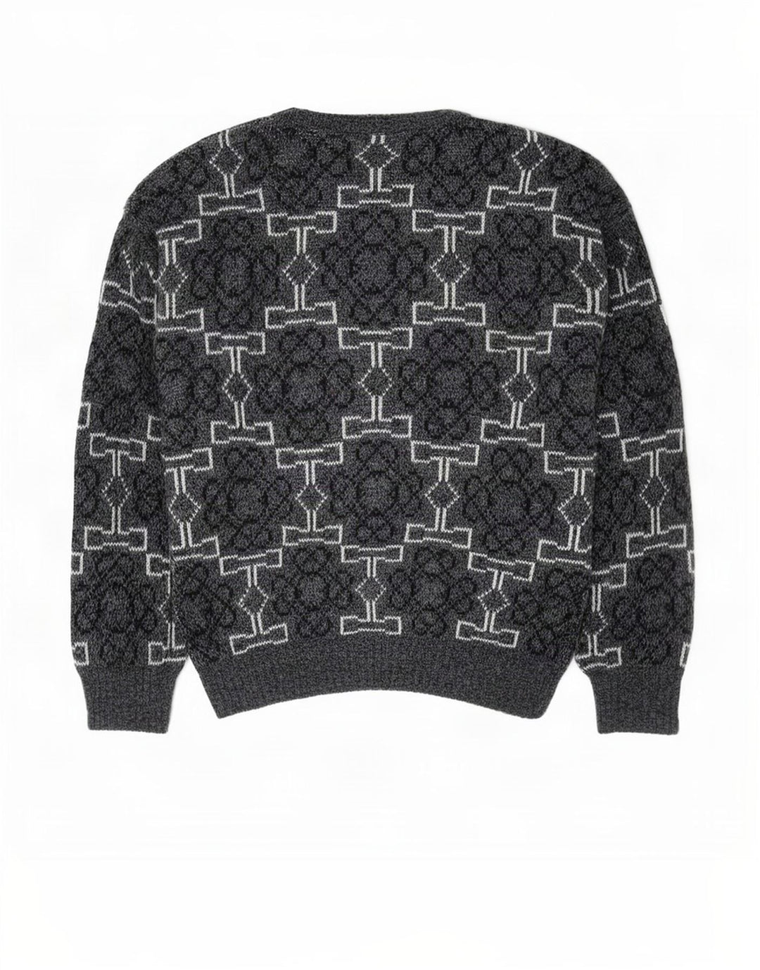 Vintage Herren Pullover mit Rundhalsausschnitt, mittelgrau, geometrisch