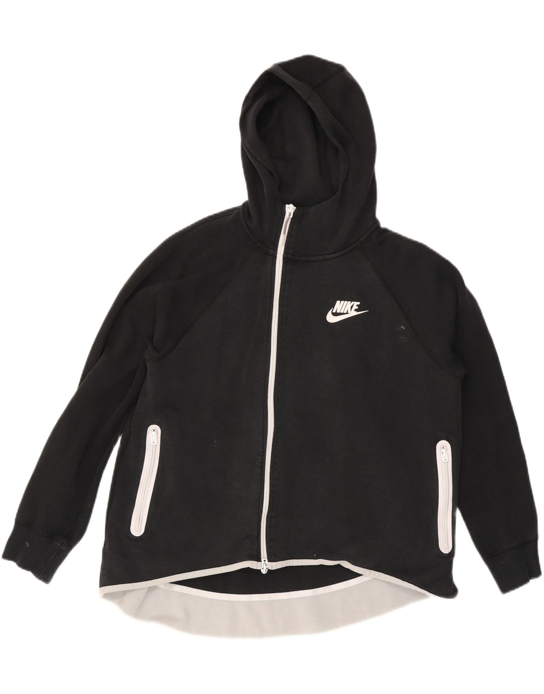 NIKE Damen-Kapuzenpullover mit Reißverschluss, UK 16, Größe L, Schwarz, Baumwolle