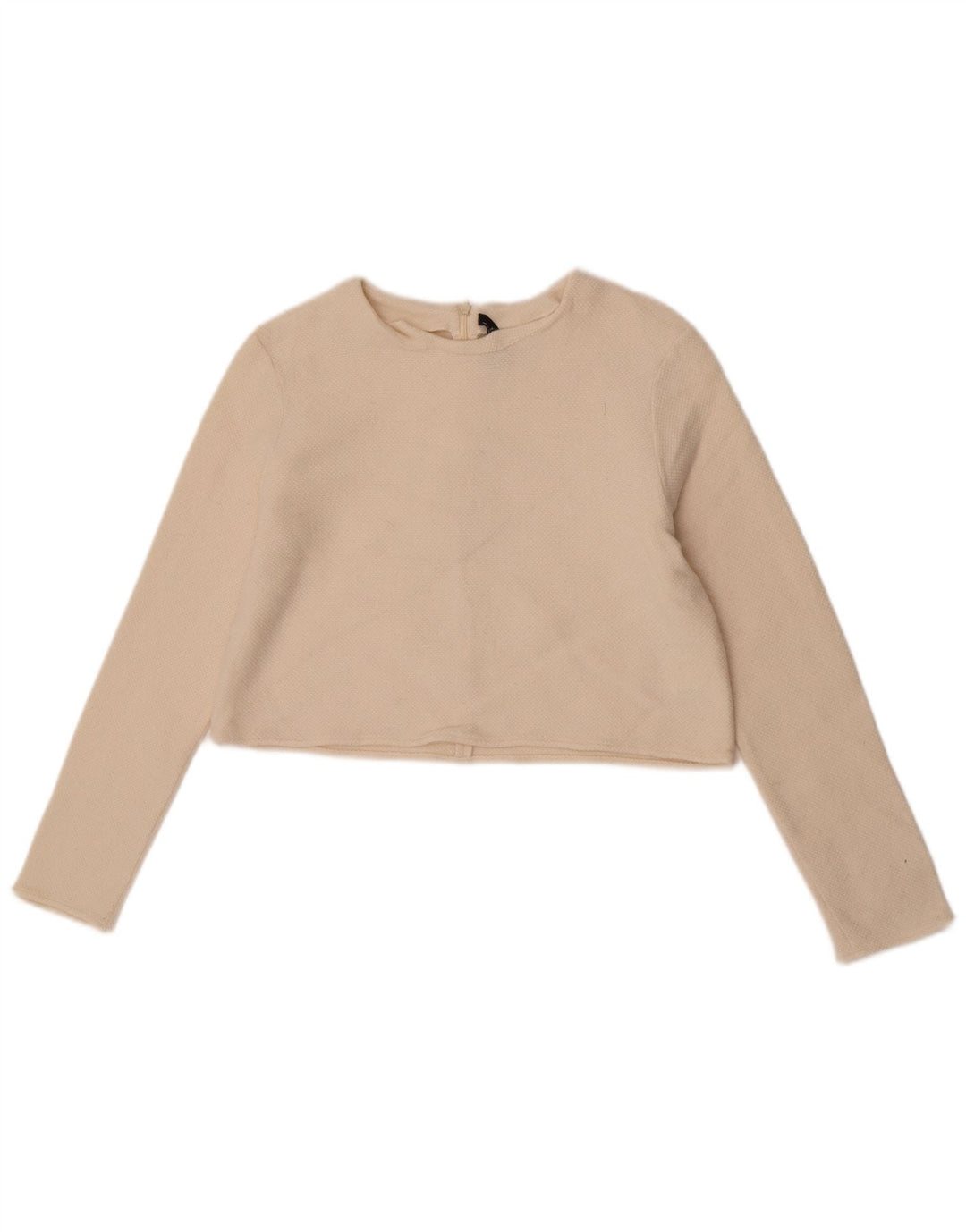Zara Damen Crop Crew Neck Pullover Pullover UK 12 Medium Off White Wool