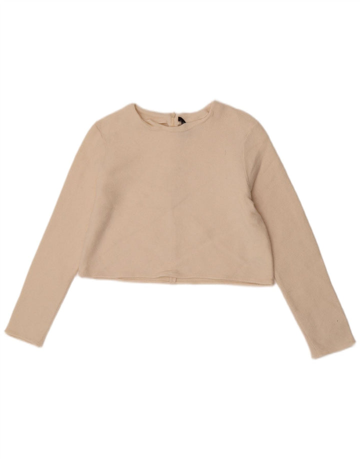 Zara Damen Crop Crew Neck Pullover Pullover UK 12 Medium Off White Wool