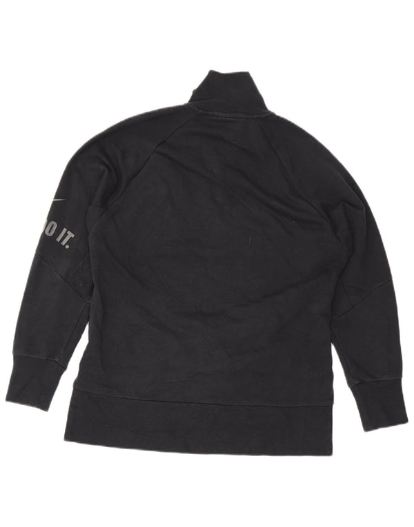 Nike Damen Dri Fit Graphic Zip Neck Sweatshirt Pullover UK 6 XS Schwarz Baumwolle