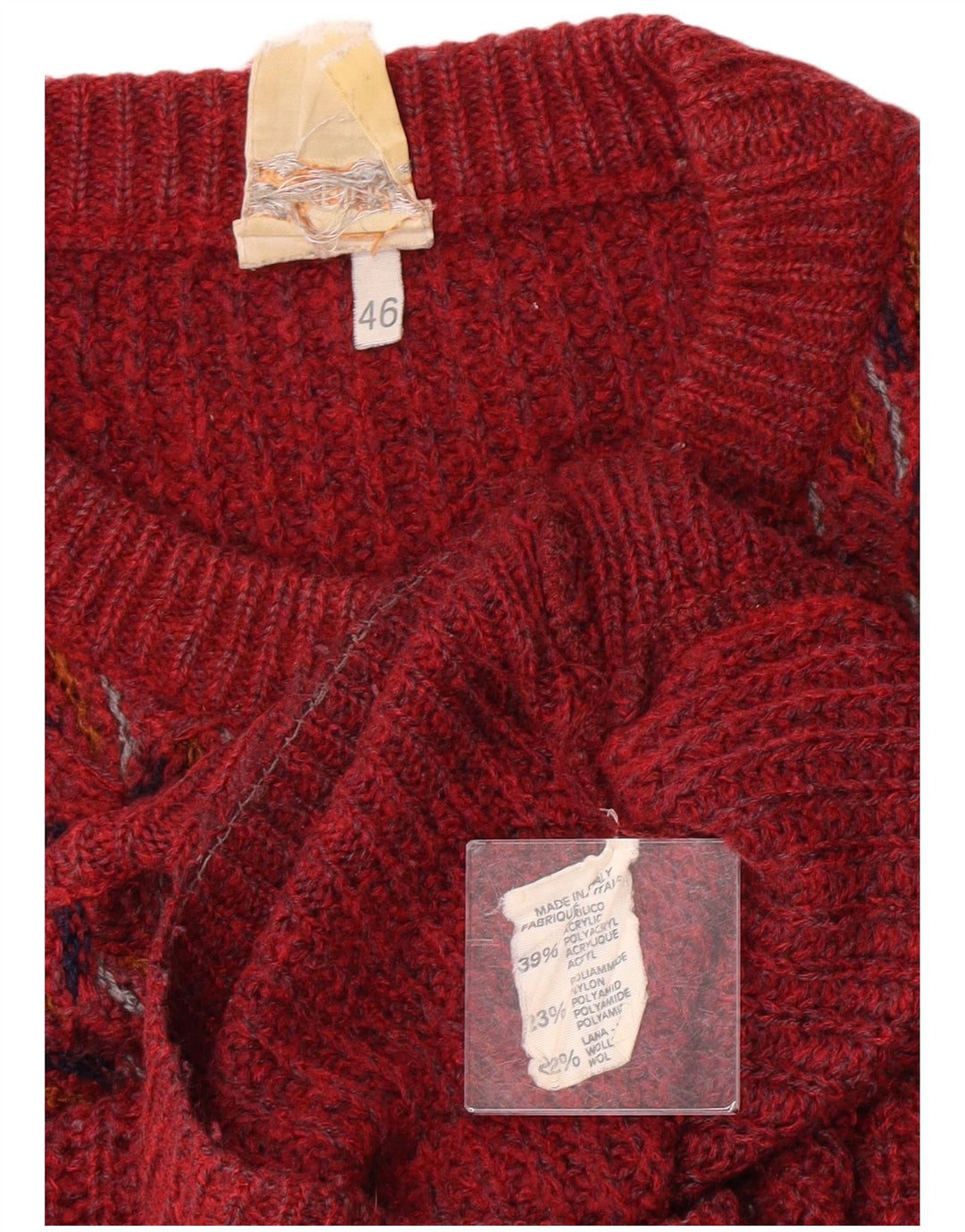 Fiume Herren-Pullover mit Rundhalsausschnitt, Größe 46, klein, kastanienbraun, geometrisches Acryl