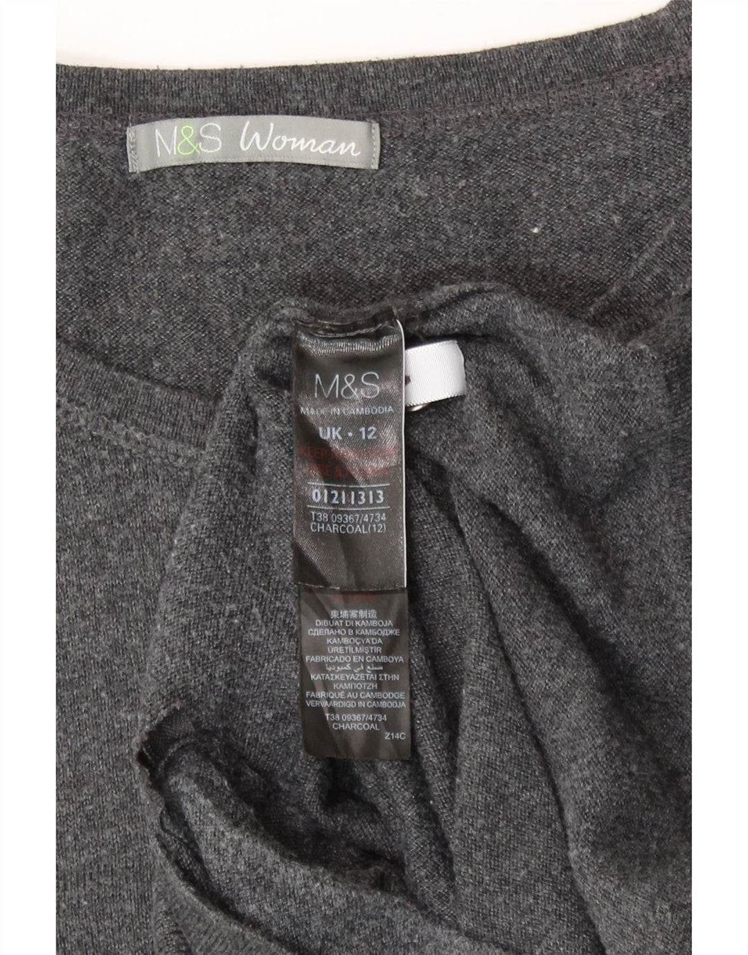 Marks & Spencer Damen-Pulloverkleid mit kurzen Ärmeln, UK 12, mittelgraue Viskose