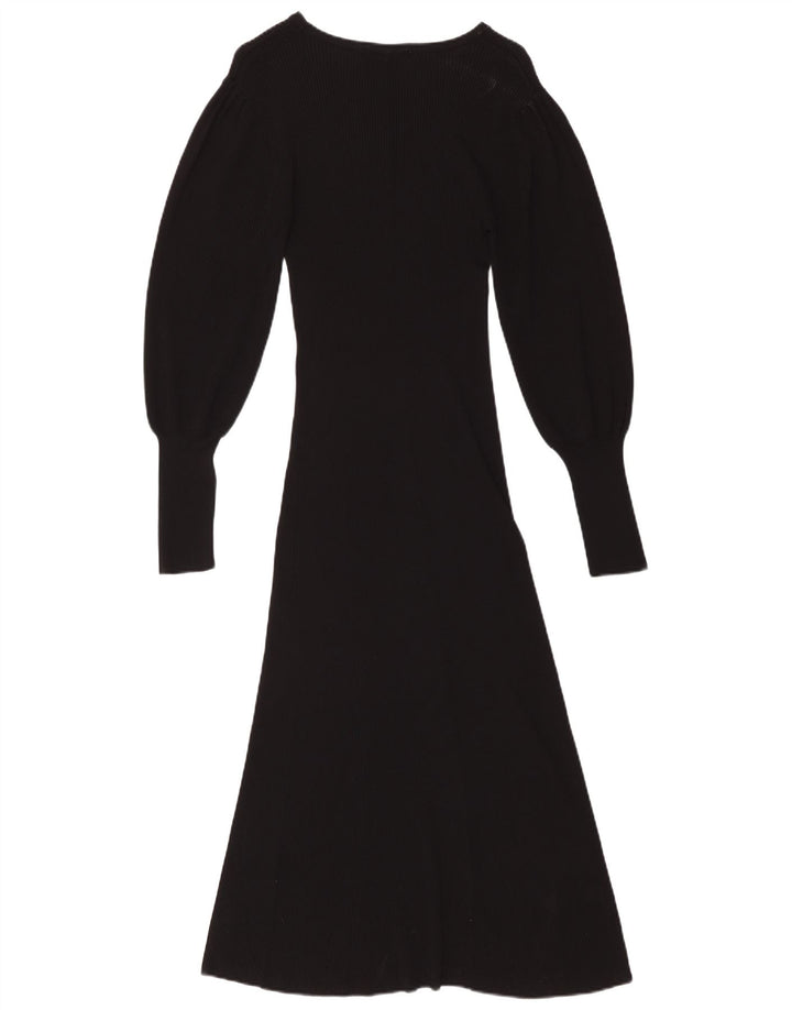 ZARA Damen Langarm-Maxikleid UK 12 Mittelschwarze Viskose