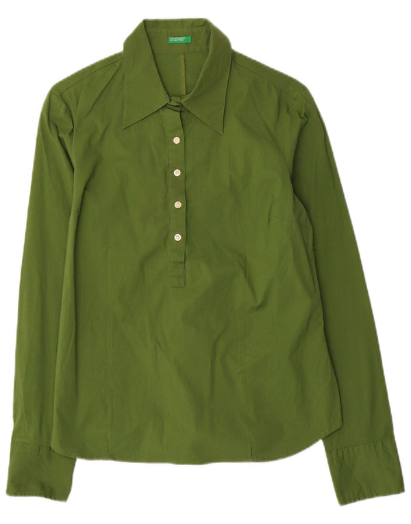 Benetton Damen-Pullover-Hemd UK 12 aus mittelgrüner Baumwolle