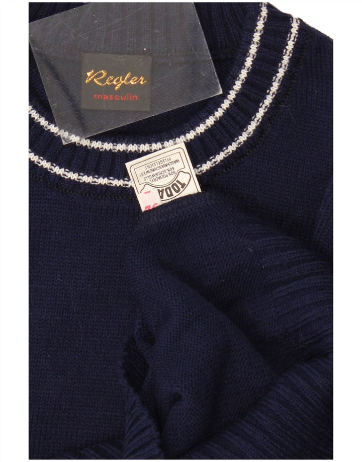 VINTAGE Herren-Pullover mit Rundhalsausschnitt, Größe 52, groß, marineblau, Polyacryl