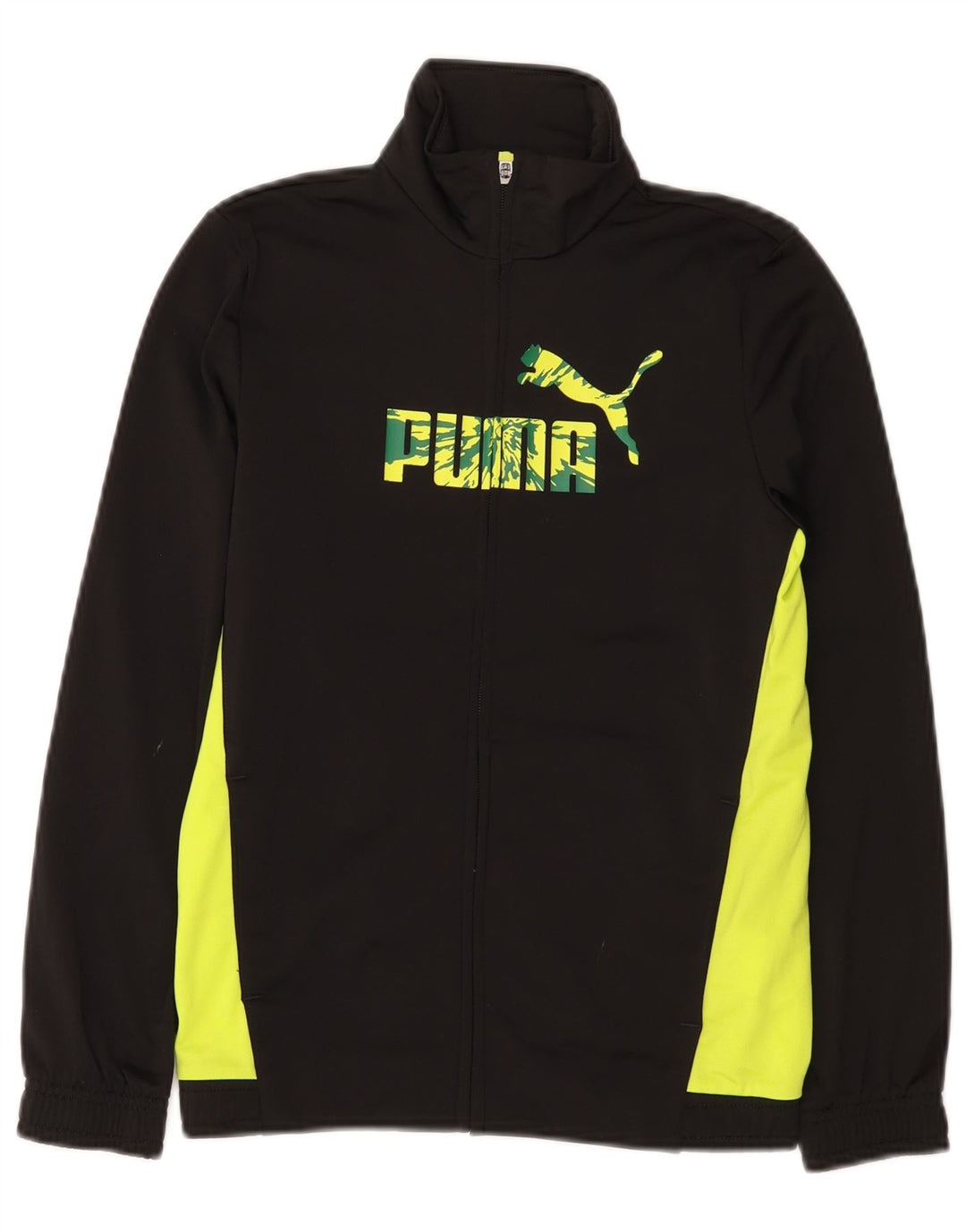 Puma Jungen Grafik-Trainingsanzug-Top-Jacke, 11–12 Jahre, schwarzes Farbblockdesign