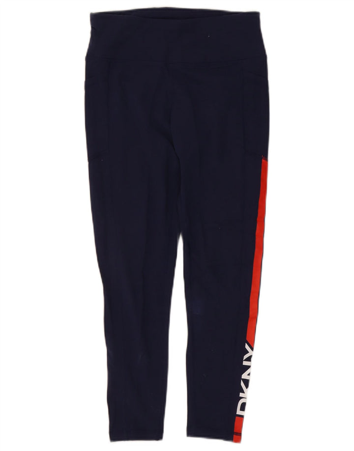 Dkny Womens Graphic Leggings UK 8 Small Marineblau Farbblock