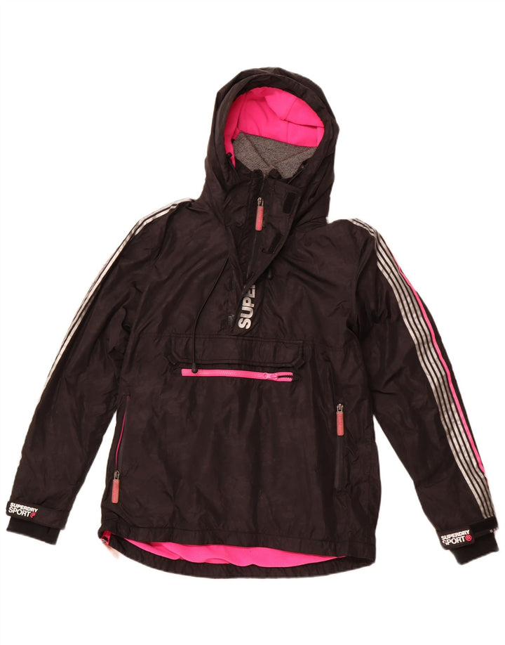 SUPERDRY Anorakjacke mit grafischer Kapuze für Damen, UK 8, Größe S, schwarzes Nylon