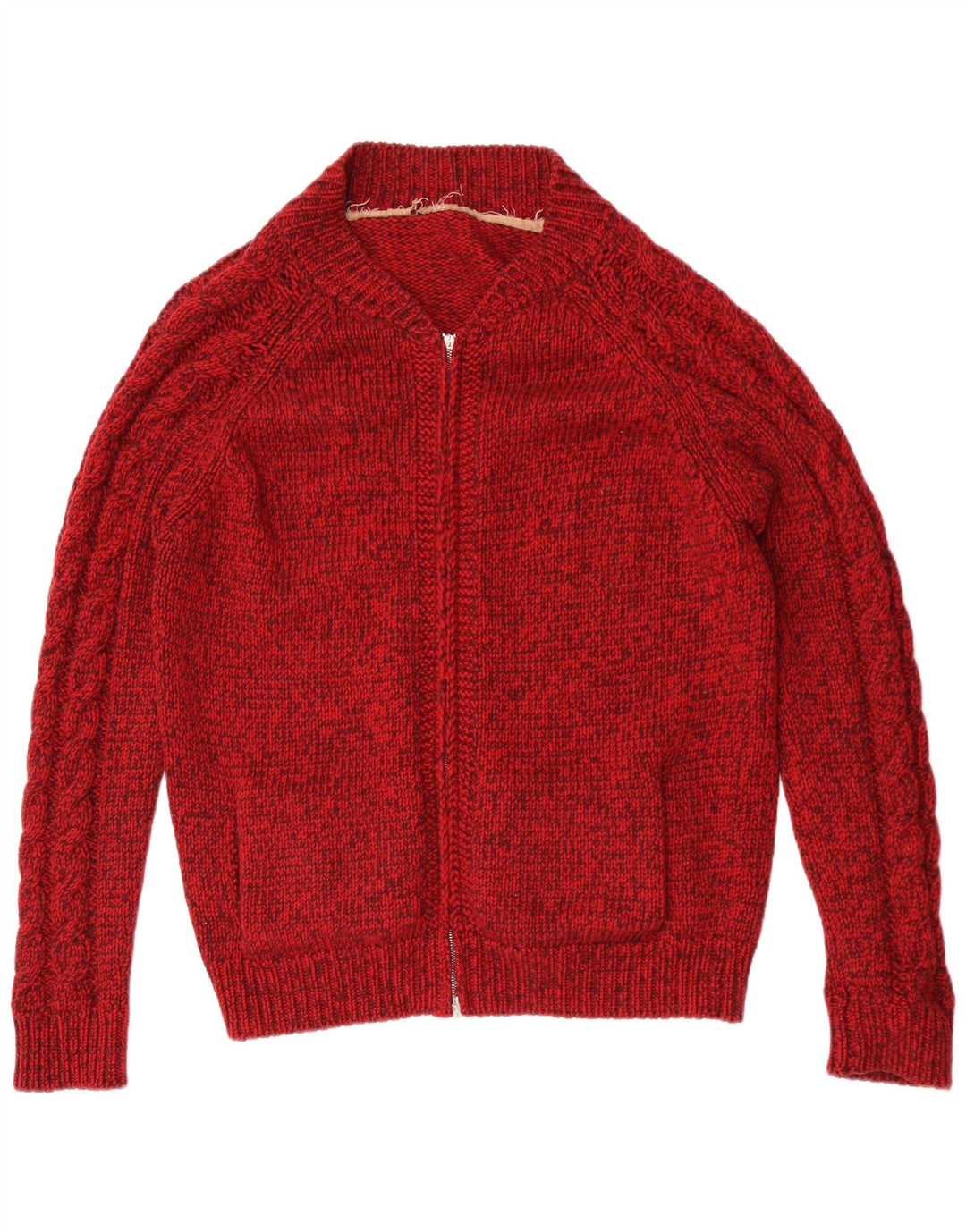 Vintage Herren Cardigan Pullover Mittelrot meliert