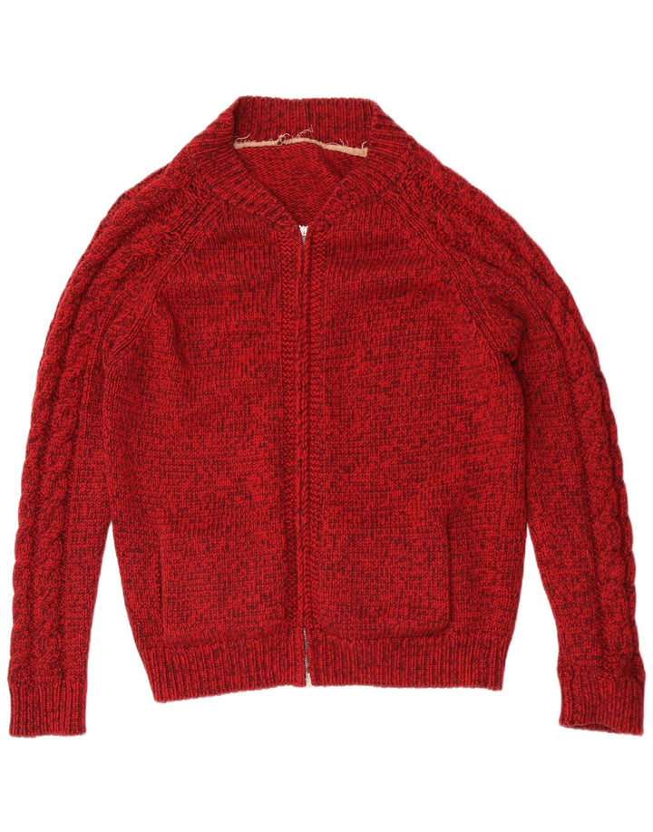 Vintage Herren Cardigan Pullover Mittelrot meliert