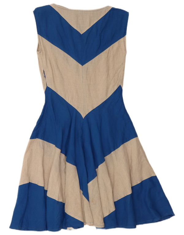 Penny Black Damen Ärmelloses A-Linien-Kleid UK 6 XS Blaues Colourblock-Leinen