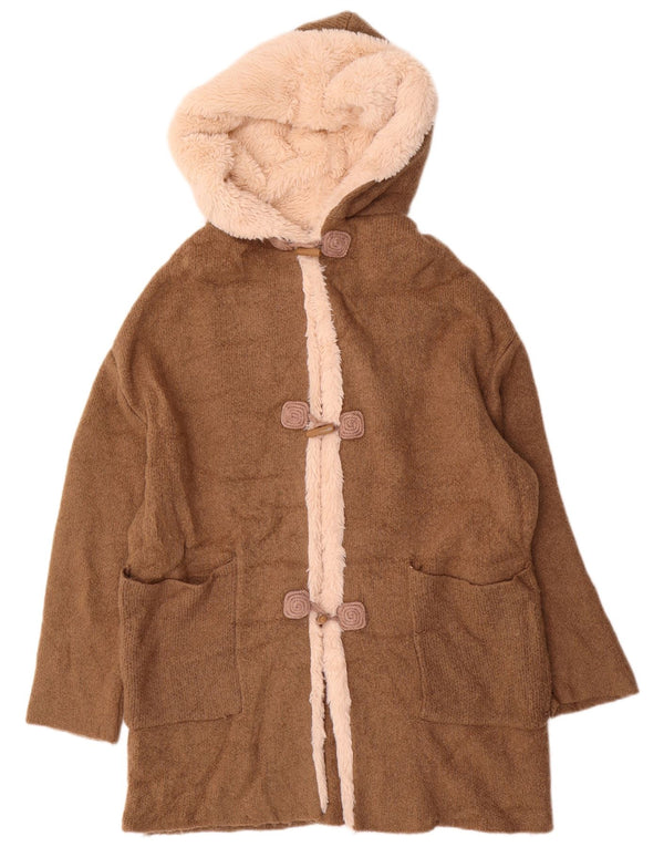 ZARA Damen-Strickjacke, übergroß, lang geschnitten, mit Kapuze, Gr. 14, Mittelbraun