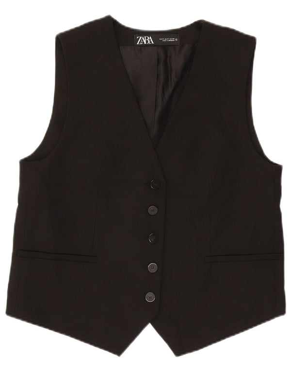 Zara Damen Crop Weste UK 14 Medium Schwarz Polyester