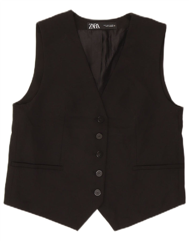 Zara Damen Crop Weste UK 14 Medium Schwarz Polyester