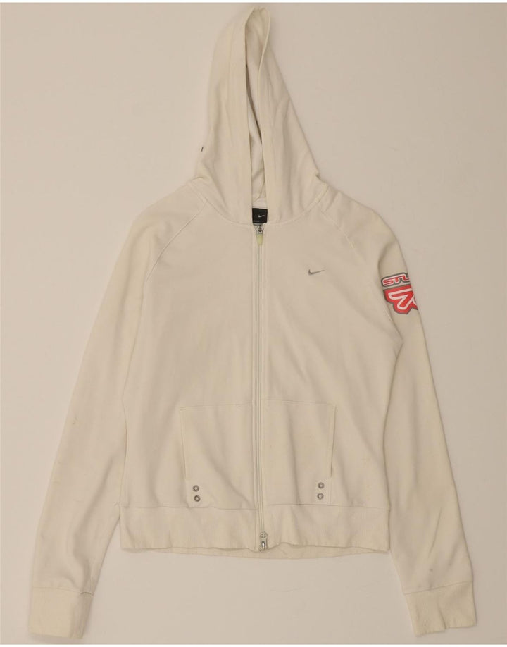 NIKE Womens Zip Hoodie Sweater UK 14/16 Medium White Polyester Vintage Nike and Second-Hand Nike from Messina Hembry 