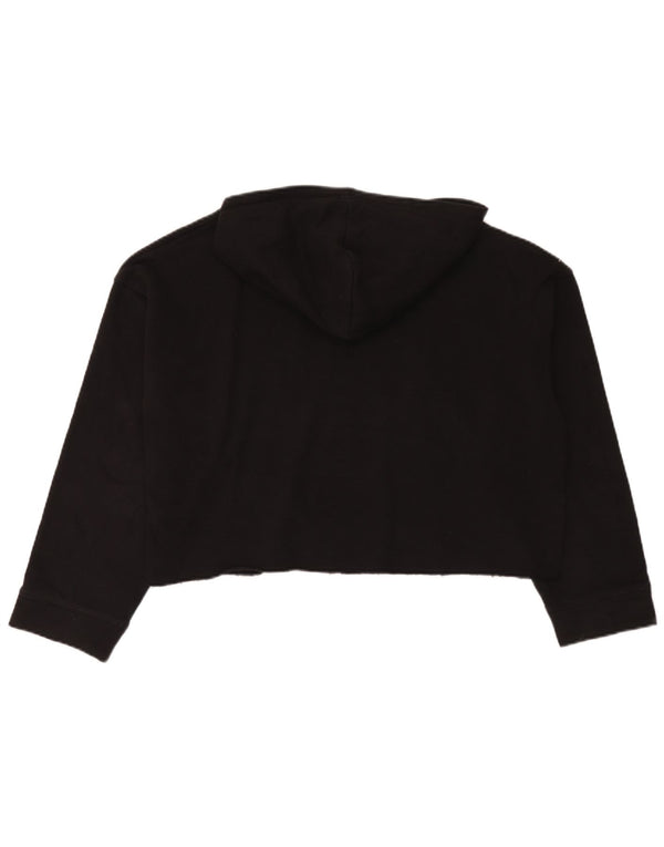 Zara Damen Manhattan Crop Graphic Hoodie Pullover UK 14 Mittelschwarze Baumwolle
