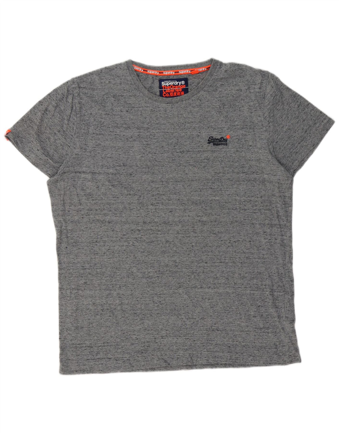 SUPERDRY Herren-T-Shirt-Oberteil 2XL aus grau gesprenkelter Baumwolle
