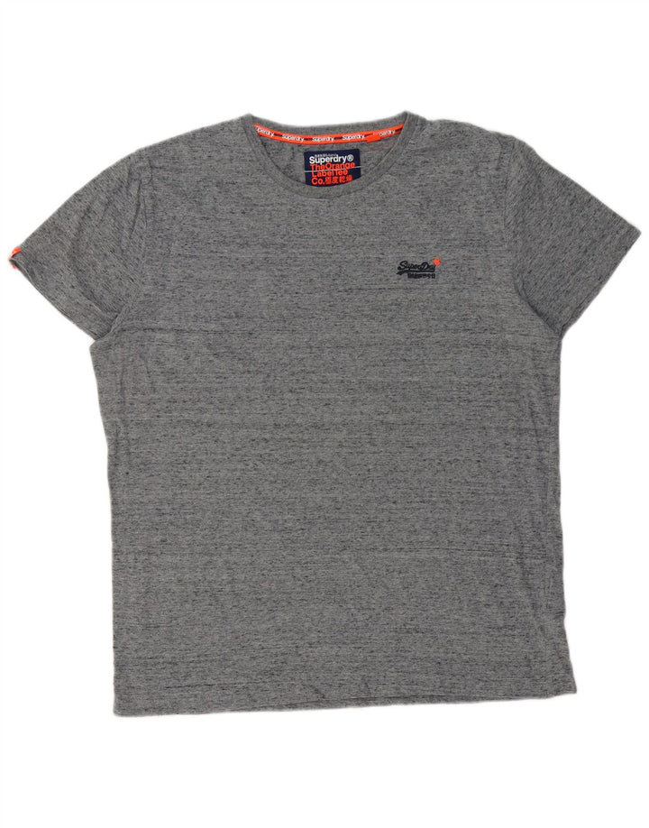 SUPERDRY Herren-T-Shirt-Oberteil 2XL aus grau gesprenkelter Baumwolle