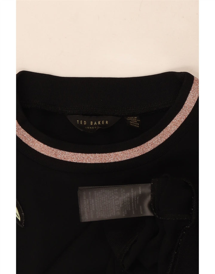 TED BAKER Damen-Sweatshirtpullover UK 14 Mittelschwarzes, geblümtes Polyester