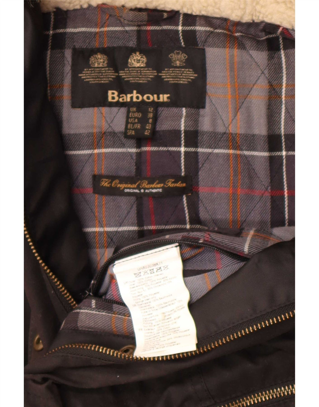 Barbour Damen-Jacke aus gewachster Baumwolle mit Kapuze, UK 12, mittelschwarz