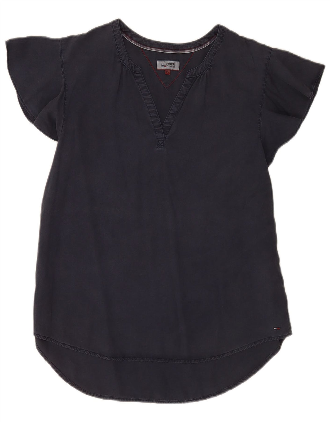 Tommy Hilfiger Damen Bluse Top UK 14 Large Marineblau Lyocell